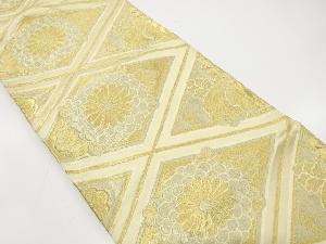 アンティーク　斜め格子に菊・桐模様織り出し袋帯（材料）